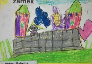 Praca plastyczna dziecka - rysunek pastelami "Zamek", 7